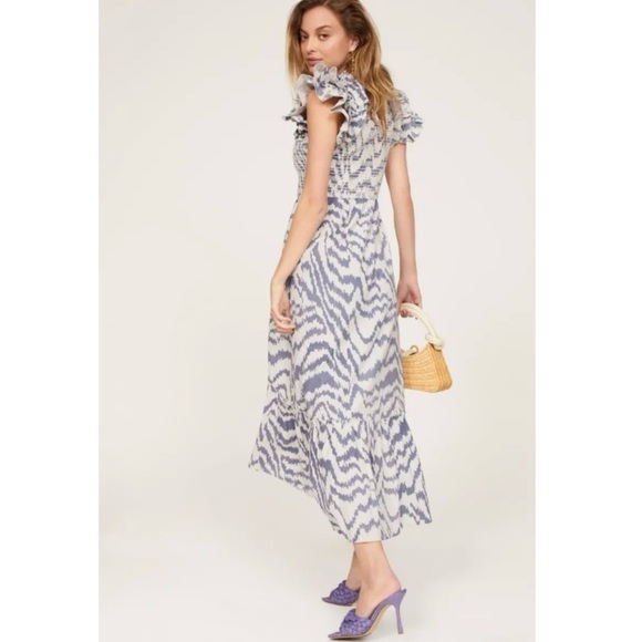 SAYLOR Pilar Smocked Midi Dress Medium Zebra Blue White Print - Picture 4 of 15